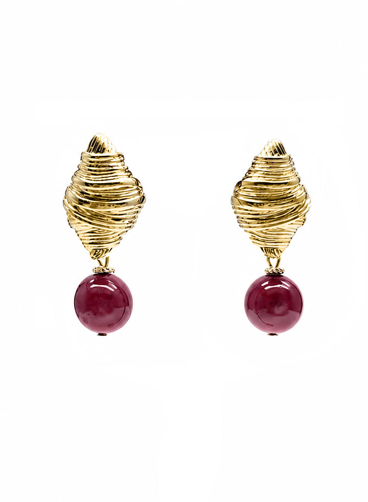 Red Bamboo Coral Dangle Gold Stud Earrings SE001
