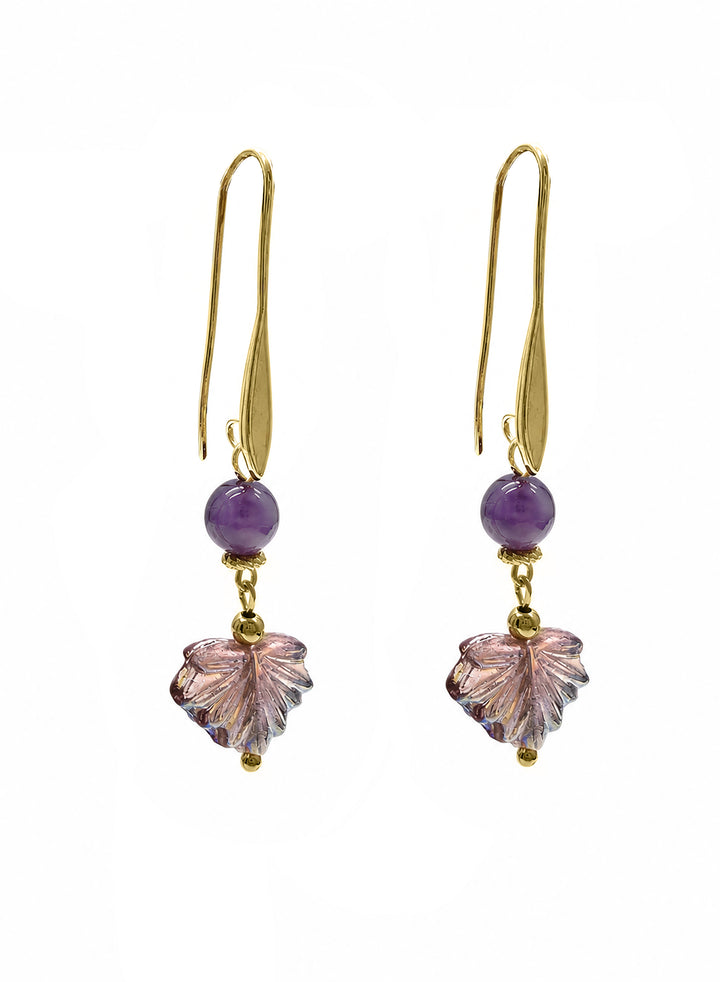 Amethyst With Leaves Charm Drop earrings SE005