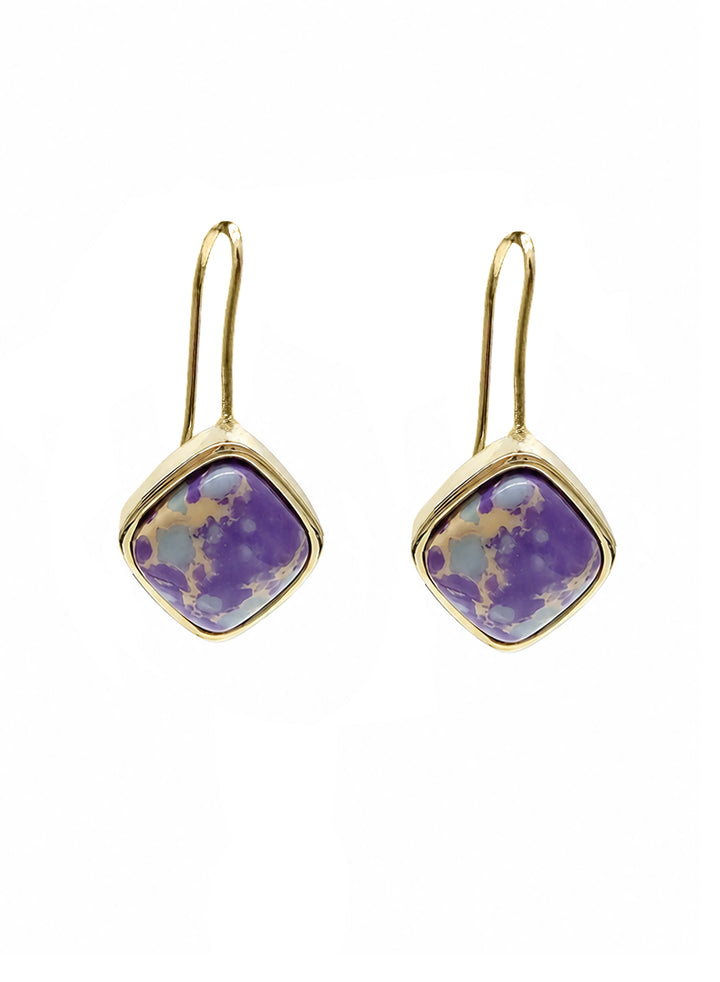 Minimalist Square Shaped Imperial Jasper Hoop earrings SE008