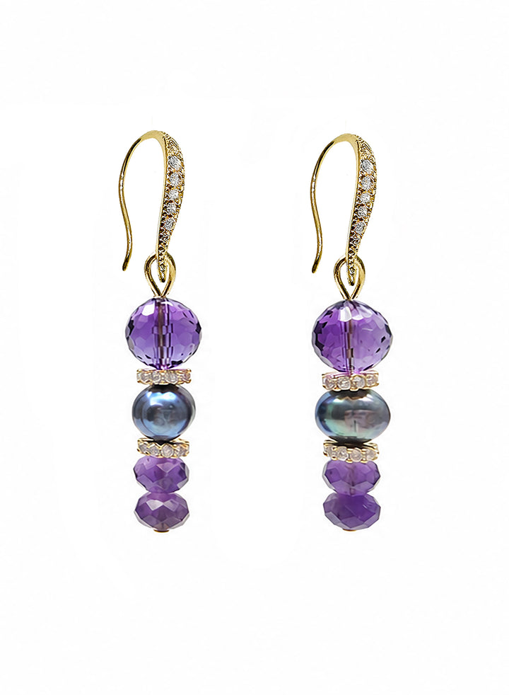 Elegant Amethyst With Purple Freshwater Pearl Earrings SE009