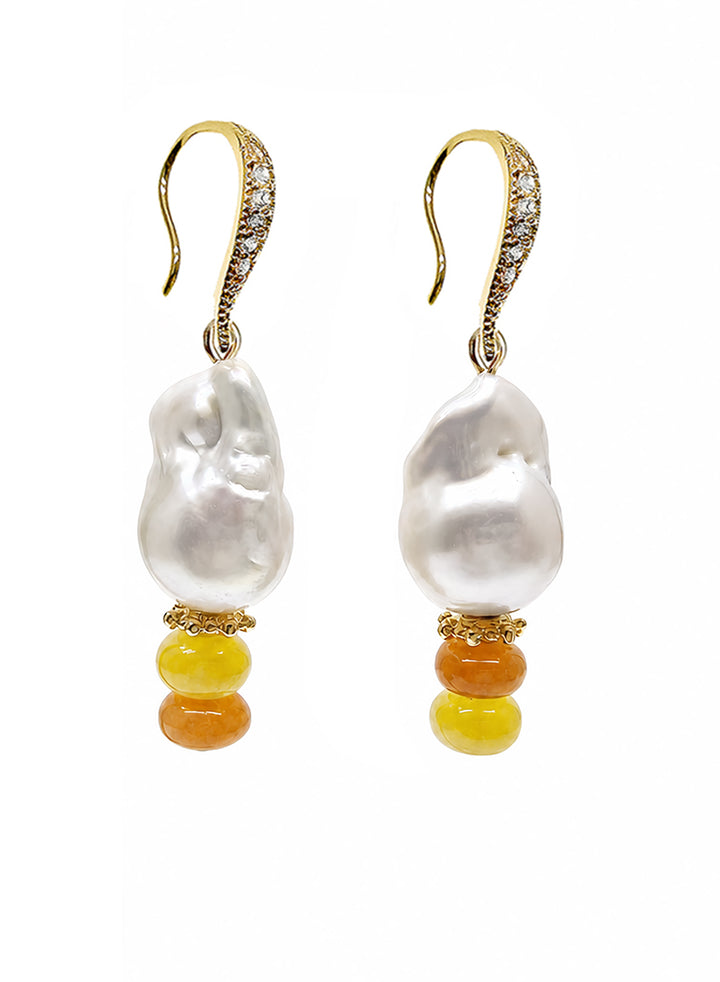 Baroque Pearl With Orange Tone Gemstone Earrings SE012