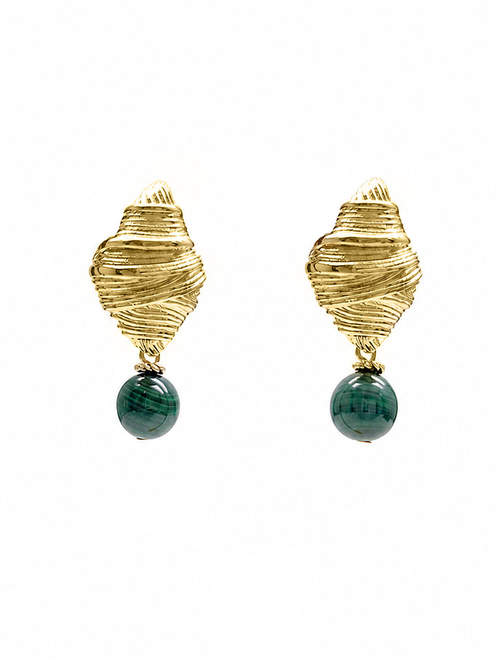 Malachite Dangle Gold Stud Earrings SE018