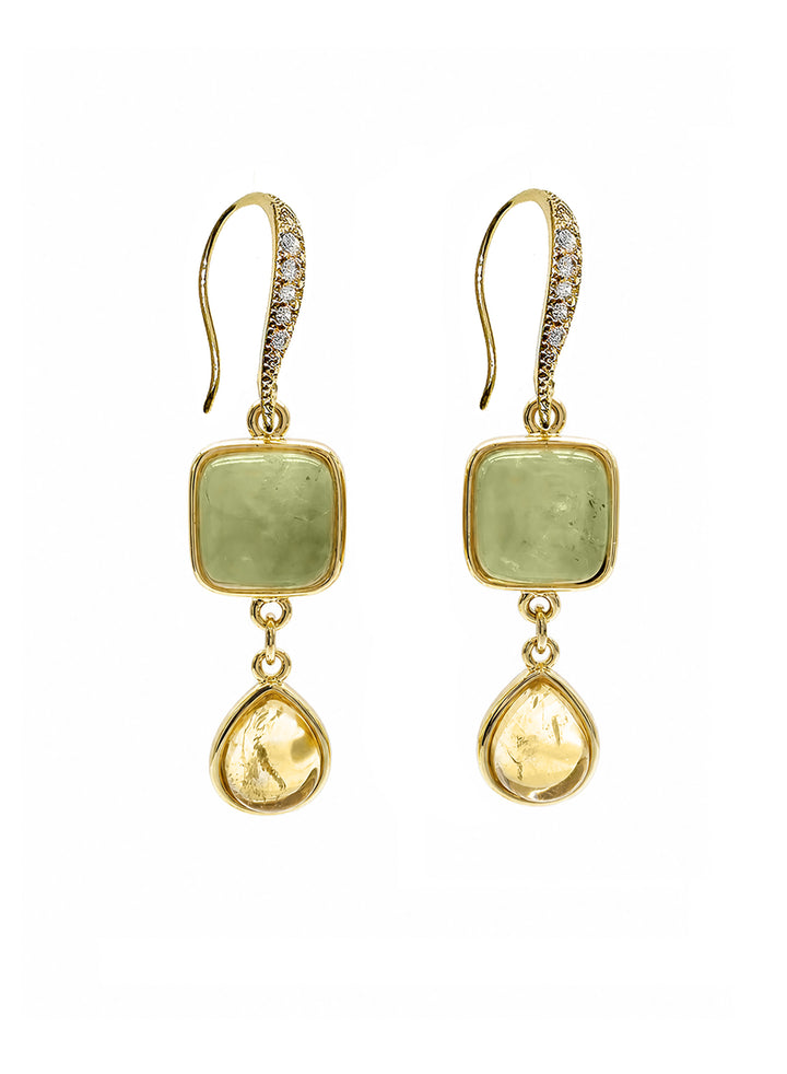 Prehnite With Teardrop Cotrine Dangle Earrings SE019