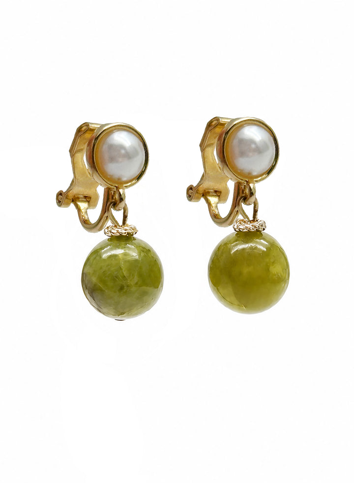 Classic Green Opal Dangle Clip-On Earrings SE020