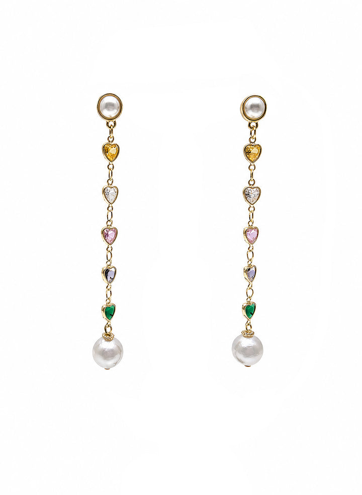 Colorful Heart Zircon With Freshwater Pearl Drops Stud Earrings SE021