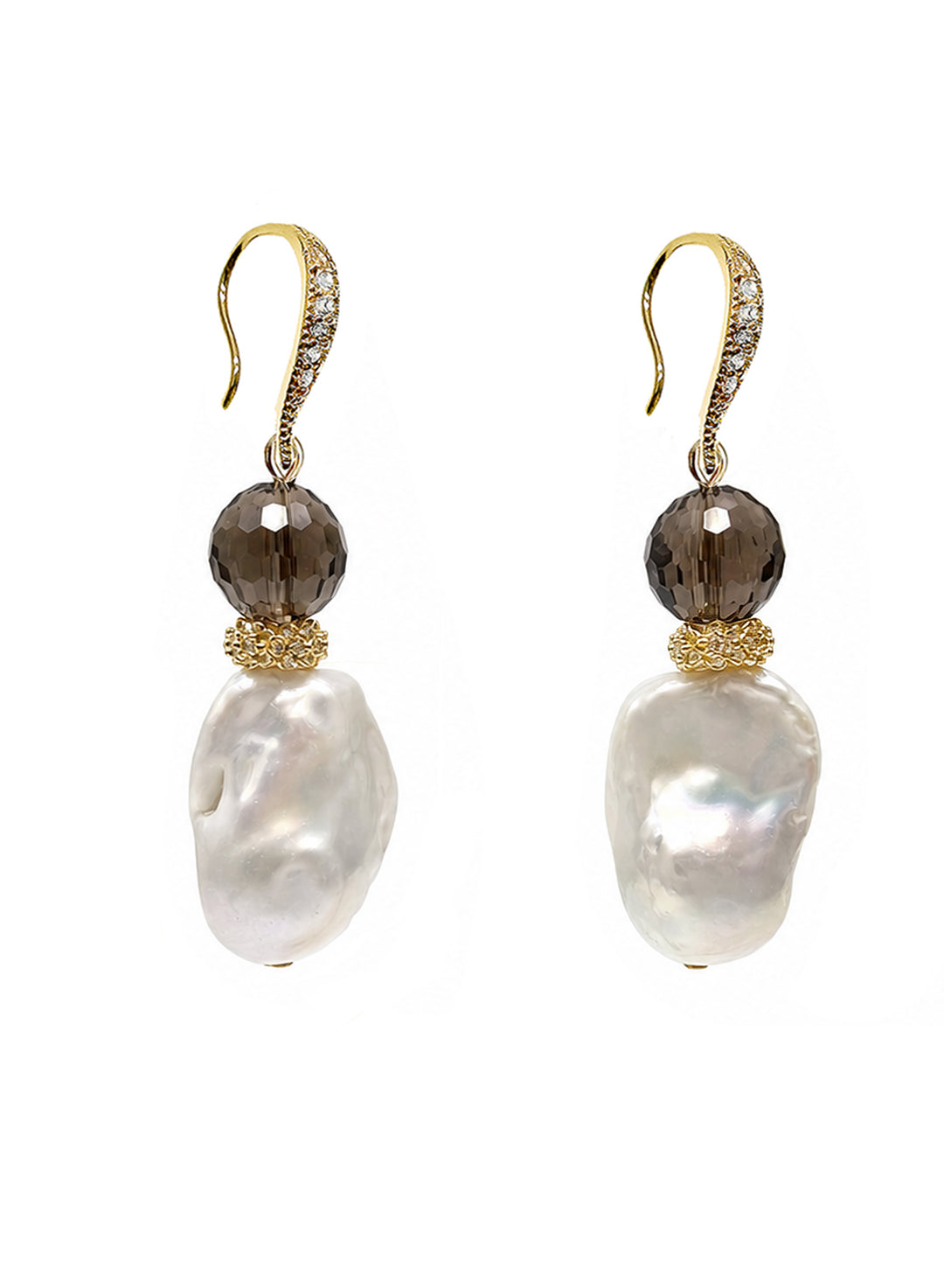 Classic Style Baroque Pearl With Smoky Quartz Dangle Earrings SE026