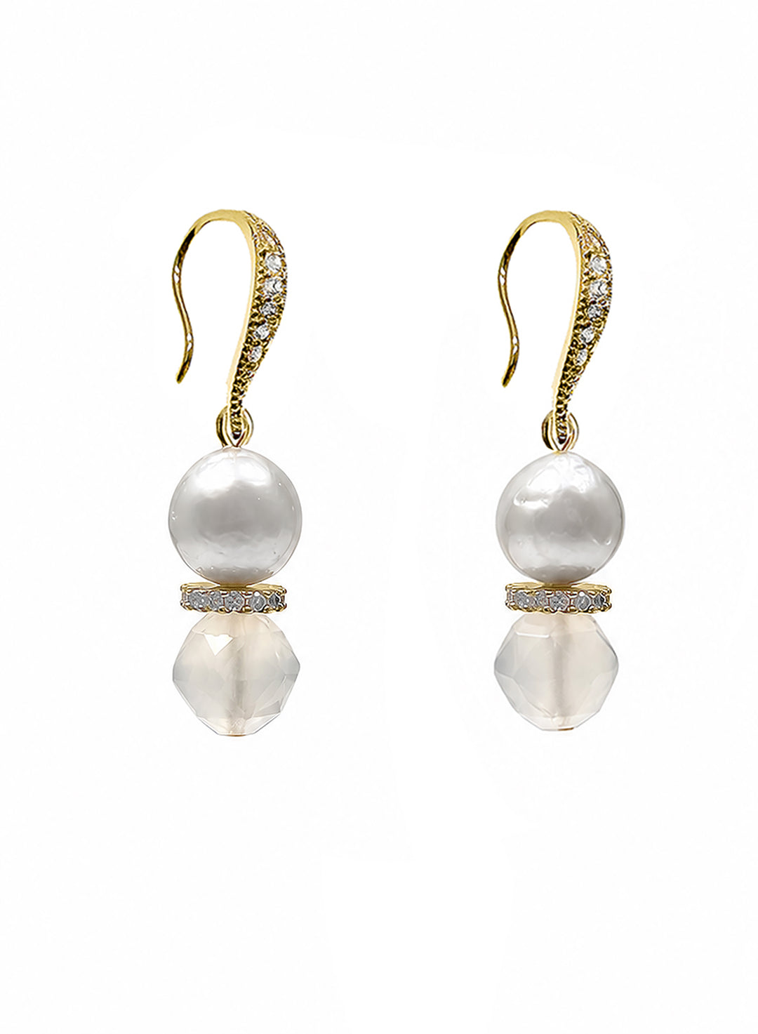 Elegant Freshwater Pearl With White Agate Earrings SE027