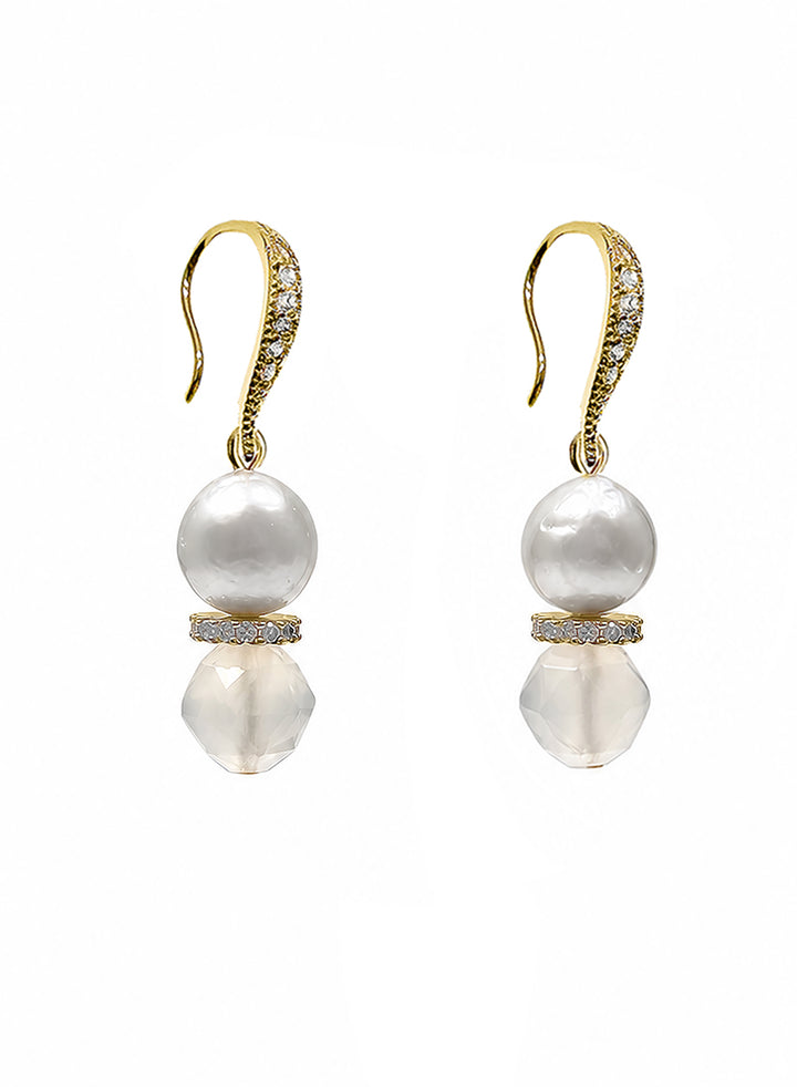 Elegant Freshwater Pearl With White Agate Earrings SE027