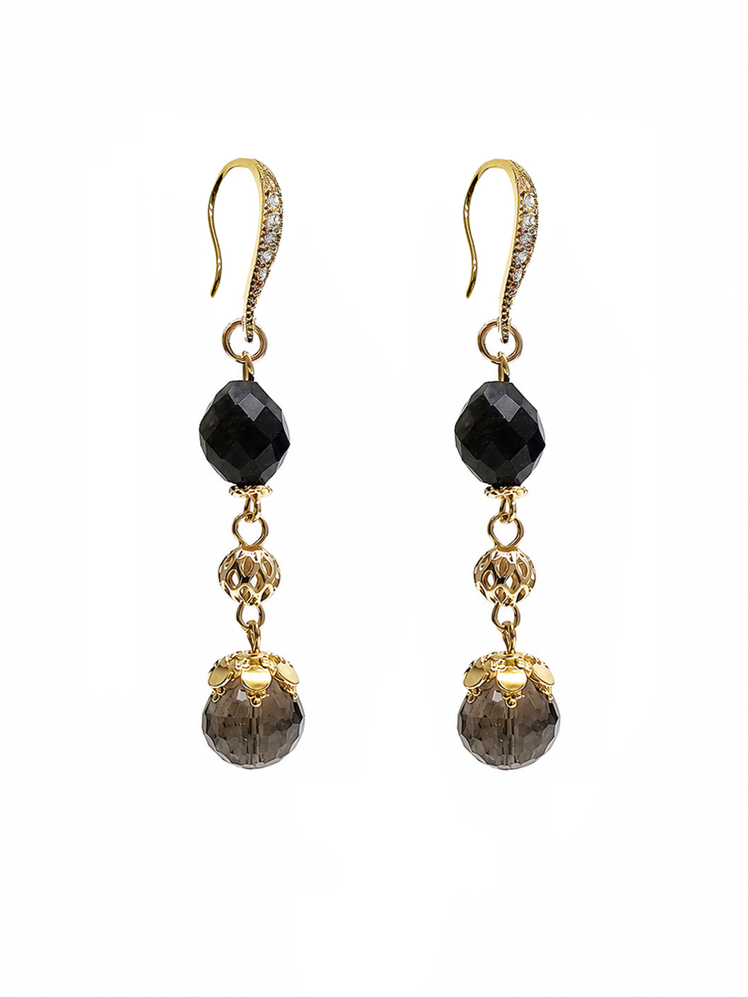 Black Obsidian With Smoky Quartz Dangle Earrings SE029