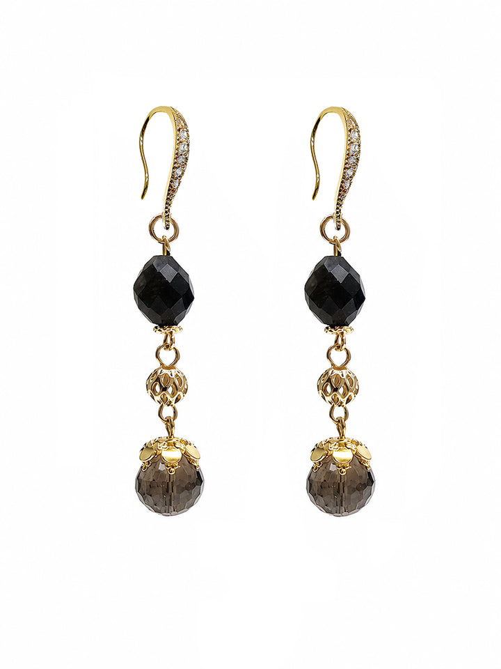 Black Obsidian With Smoky Quartz Dangle Earrings SE029
