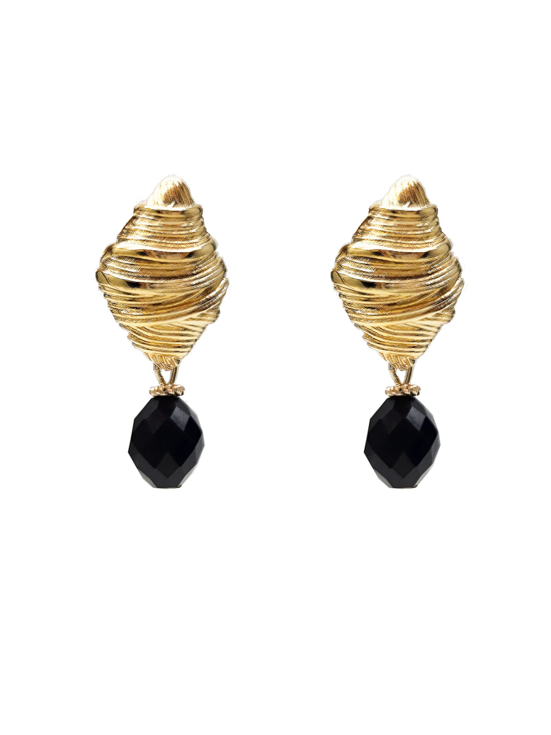 Classic Oval Black Obsidian With Gold Stud Earrings SE030