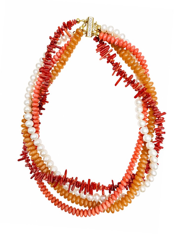 Red Gemstone Mixed With Freshwater Pearls Multi-layers Necklace SN005