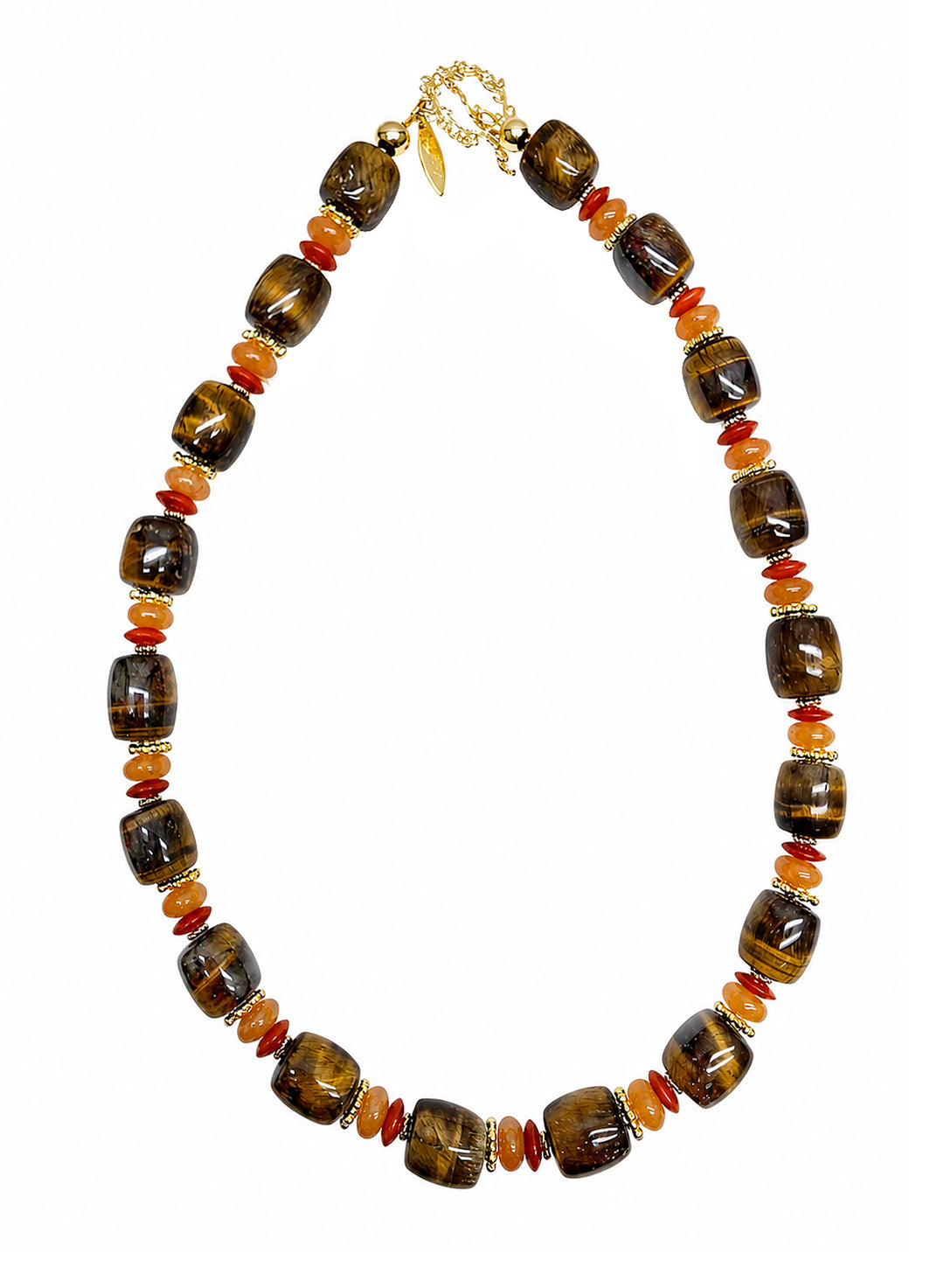 Nugget Tiger-eye Stone With Orange Gemstone Necklace SN007