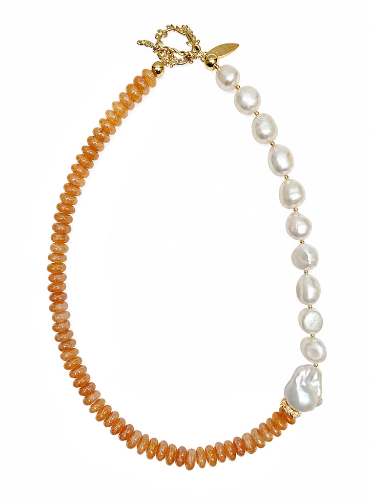 Orange Aventurine With Freshwater Baroque Pearl Necklace SN008