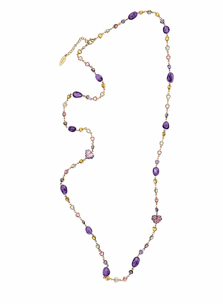 Colorful Zircon Chain With Amethyst Station Long Necklace SN010