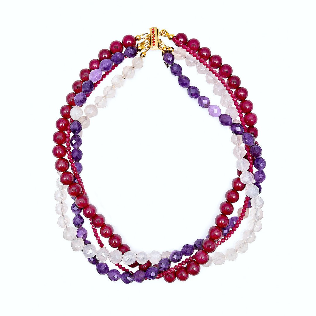 Purple Gemstone Multi-layers Chunky Necklace SN012