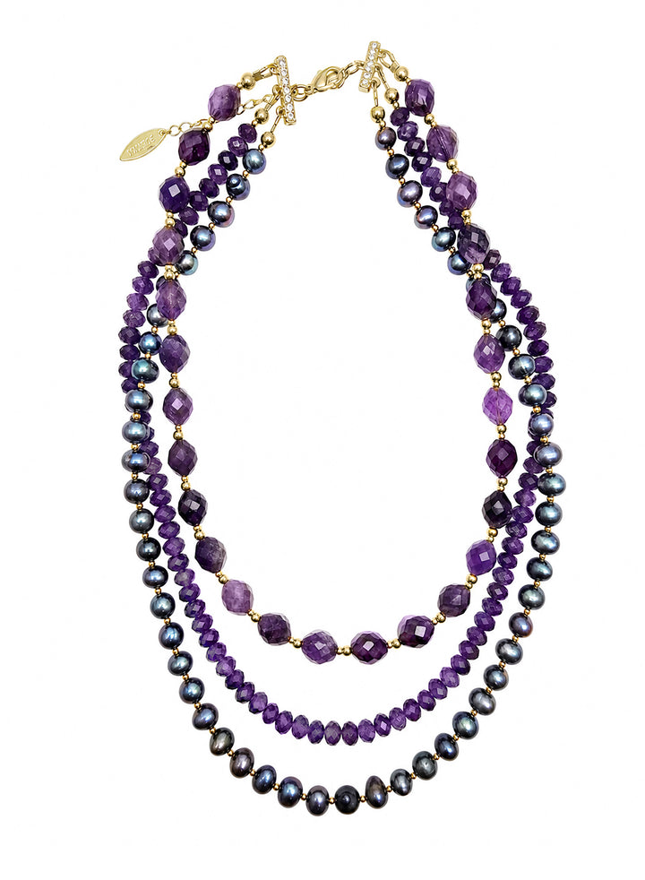 Elegant Amethyst With Purple Pearl Multi-Layers Necklace SN014