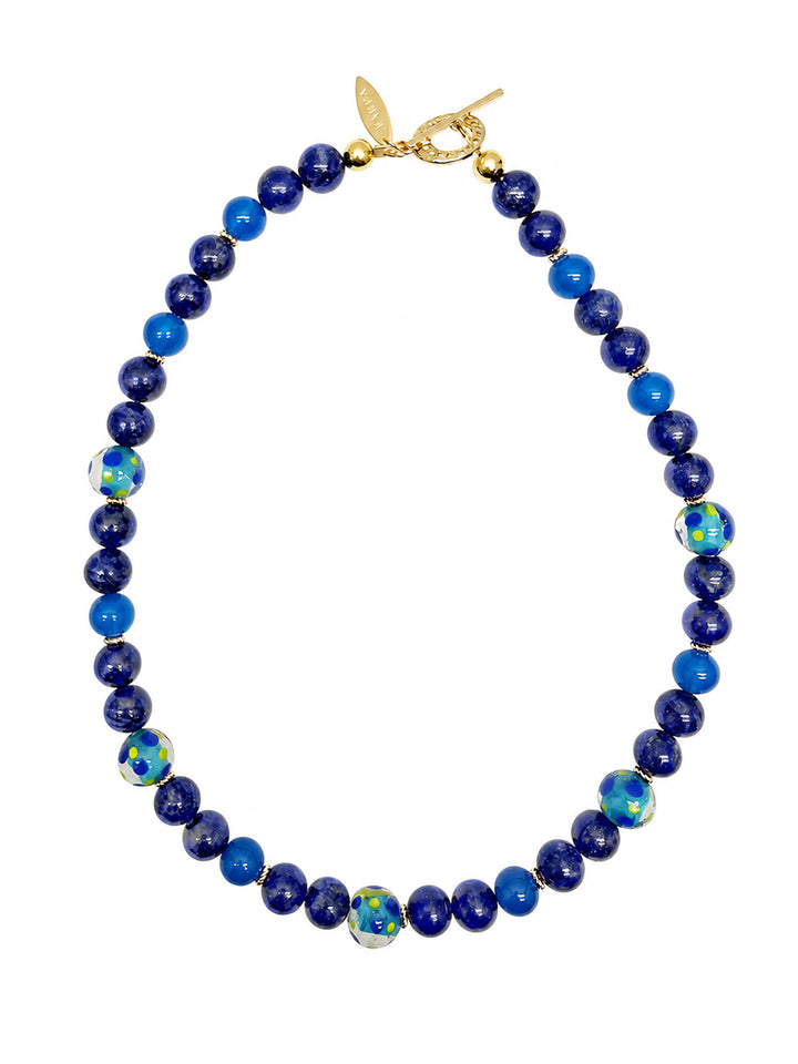 Artistic Lapis And Blue Agate Choker Necklace SN016