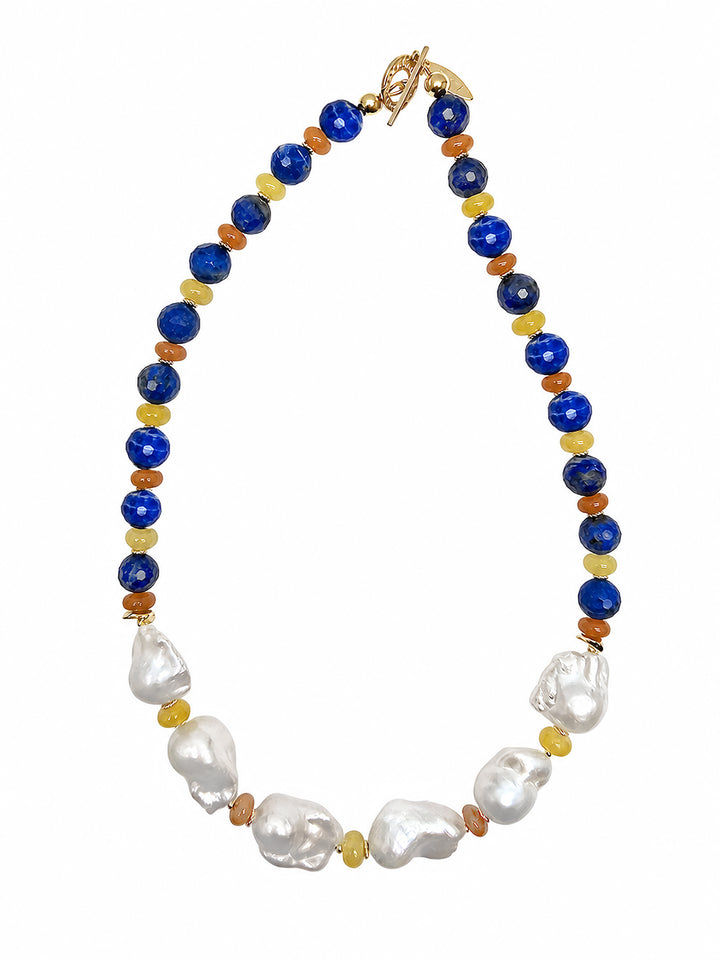 Artistic Lapis And Colorful Gemstone With Baroque Pearls Statement Necklace SN019