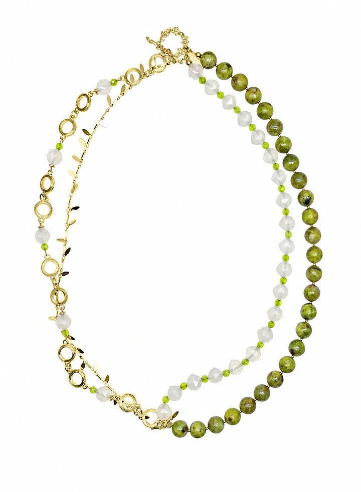 Green Opal With White Agate Layered Necklace SN030