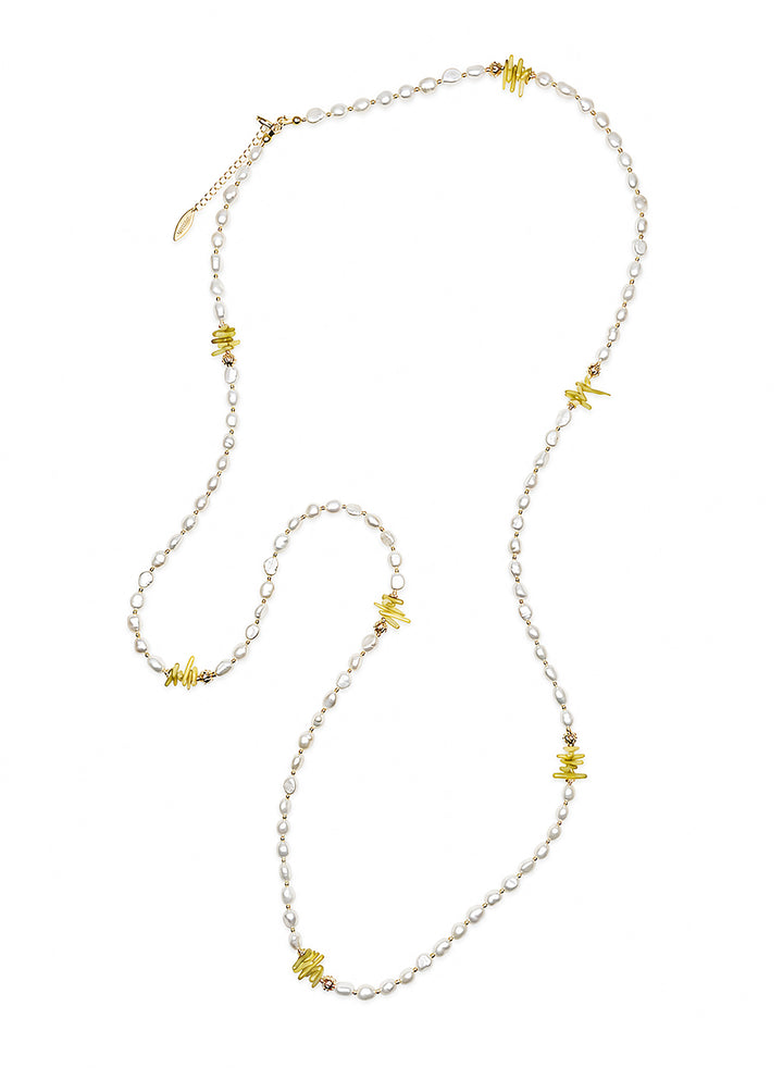 Freshwater Pearl With Yellow Bamboo Coral Long Necklace SN032