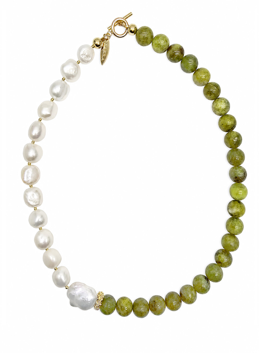 Green Opal And Freshwater Baroque Pearl Classic Necklace SN034