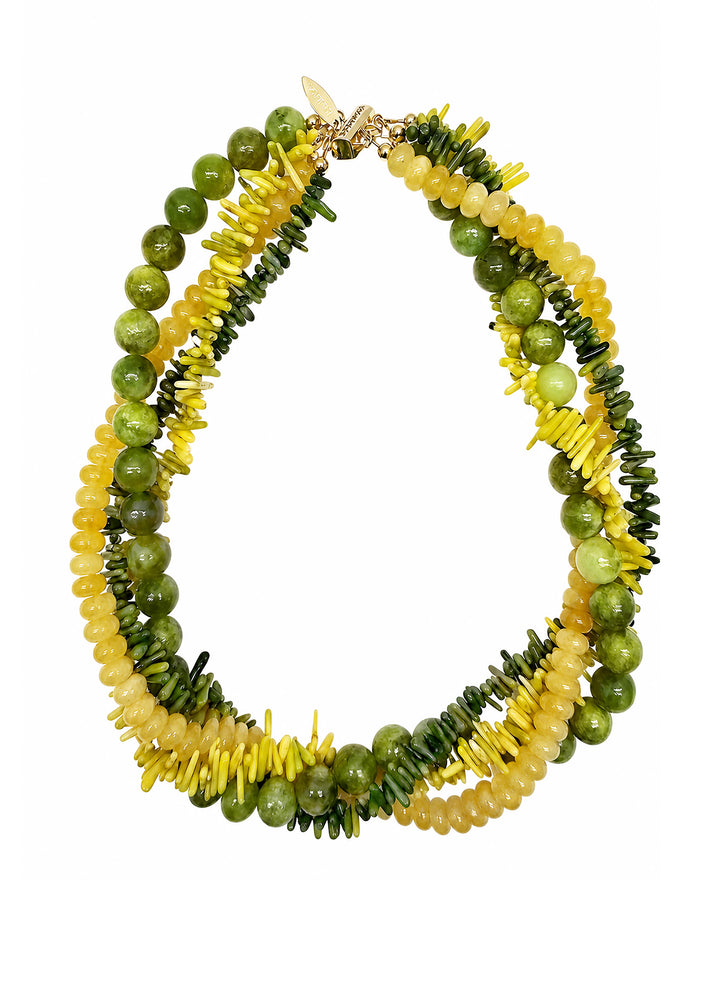 Artistic Green And Yellow Gemstone Multi-Layer Chunky Necklace SN035
