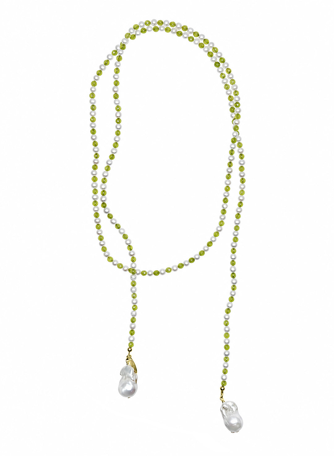 Pearl And Green Agate With Baroque Pearl Drops Open Ended Long Necklace SN036