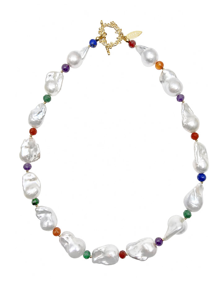 Baroque Pearls With Colorful Gemstone Necklace SN039