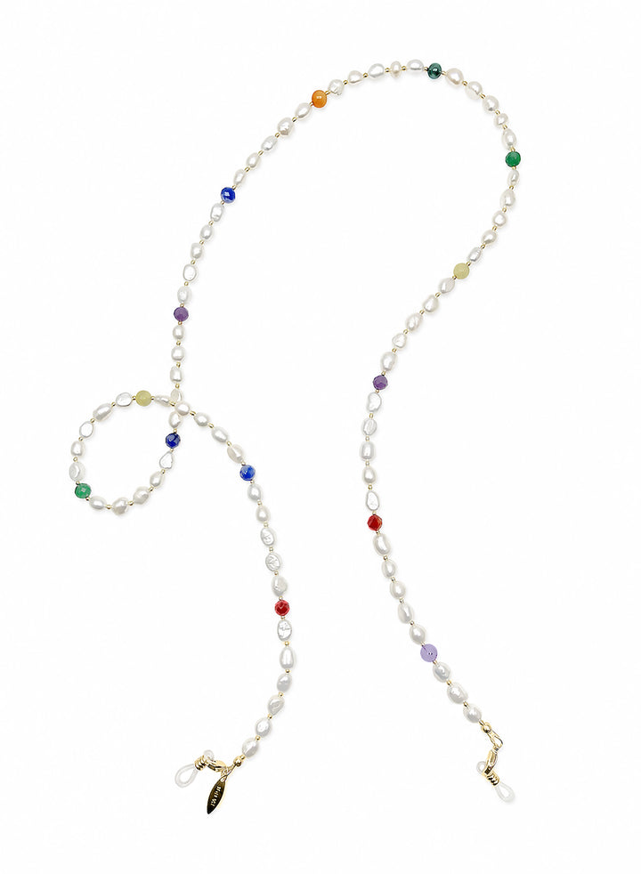 Freshwater Pearl With Colorful Gemstone Eye Glasses Chain SN042