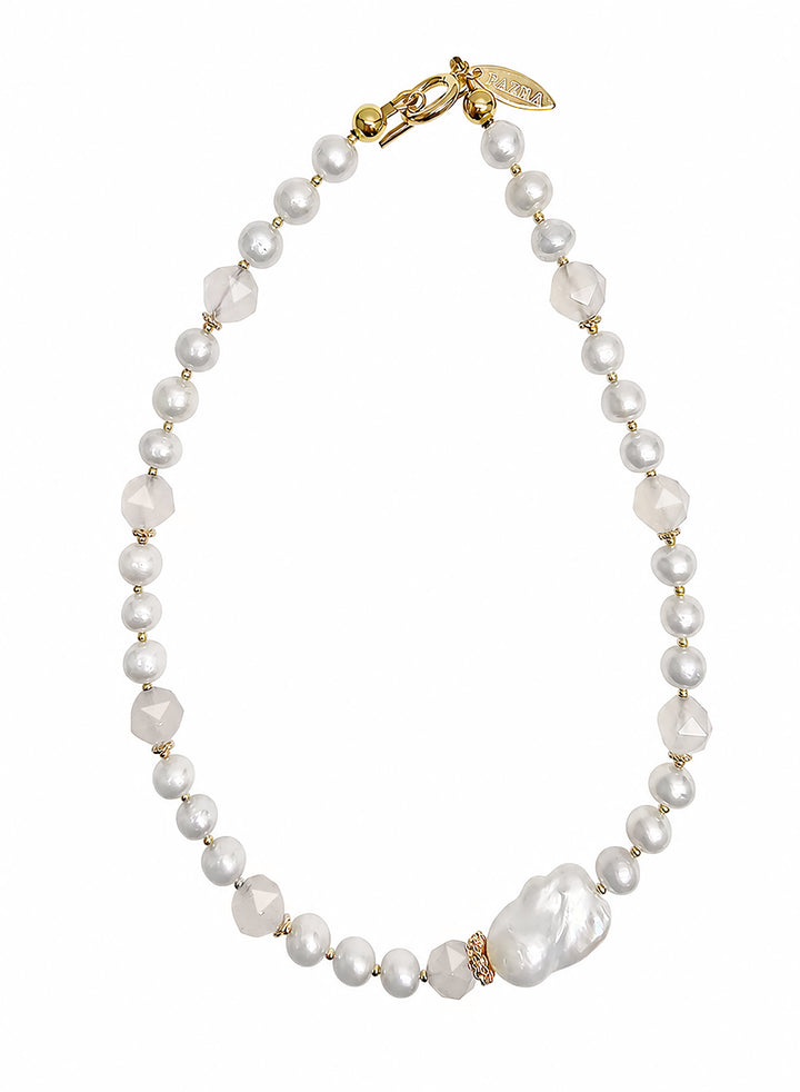 Freshwater Pearl With White Agate And Baroque Pearl Choker Necklace SN044
