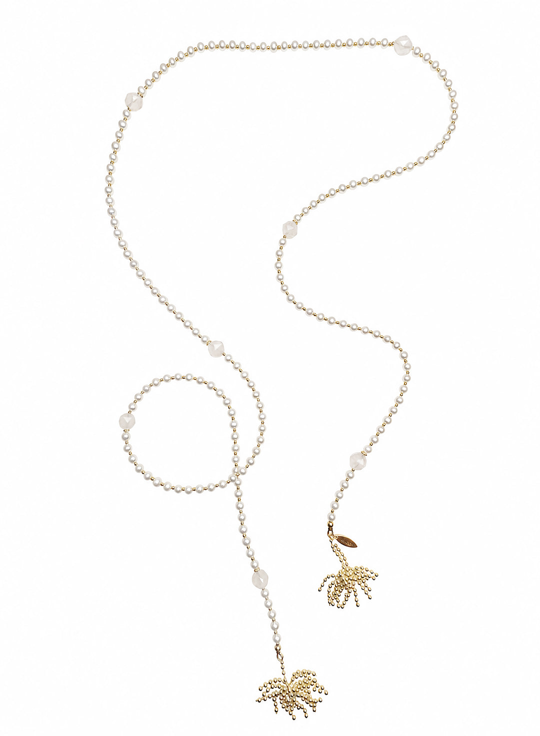 Freshwater Pearl And White Agate With Tassel Open End Long Necklace SN045