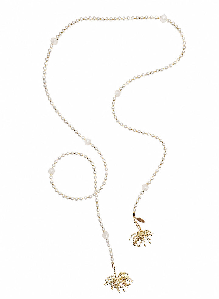Freshwater Pearl And White Agate With Tassel Open End Long Necklace SN045