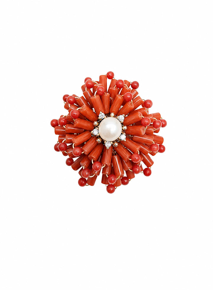 Flower Handcrafted Red Bamboo Coral Brooch SP003