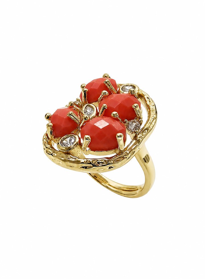 Orange Jade With Zircon Statement Ring SR001