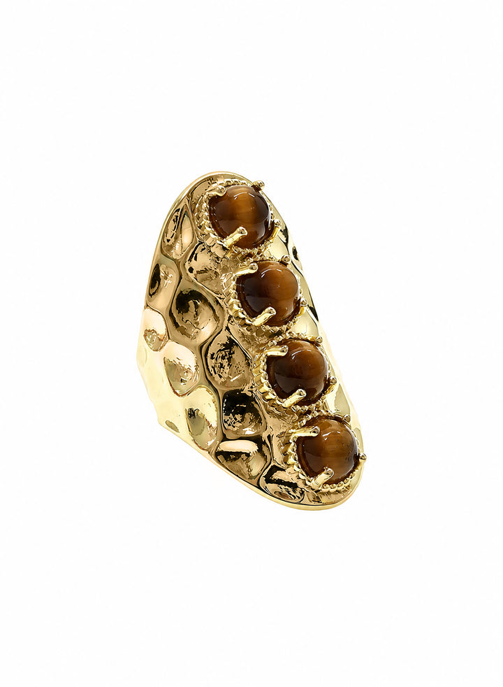 Tiger-eye Stone Chunky Statement Gold Ring SR002
