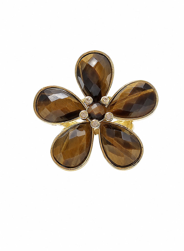 Flower Shaped Tiger-eye Stone Cocktail Ring SR003