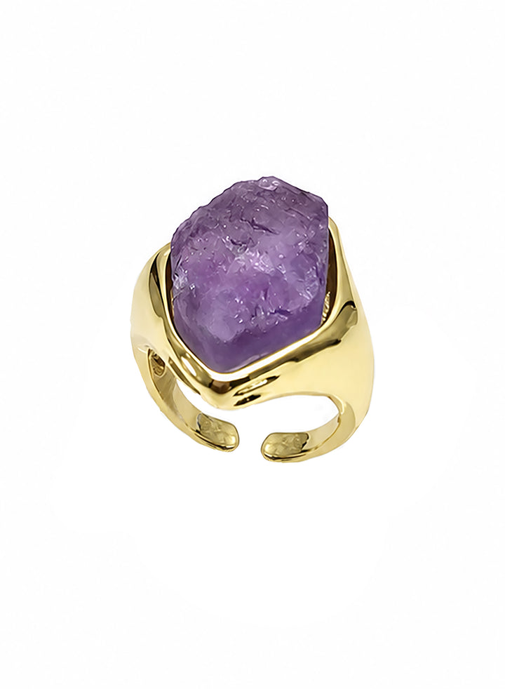 Unpolished Amethyst Stone Open Band Ring SR004