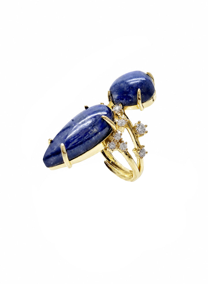 Lapis With Zircon Statement Cocktail Ring SR005