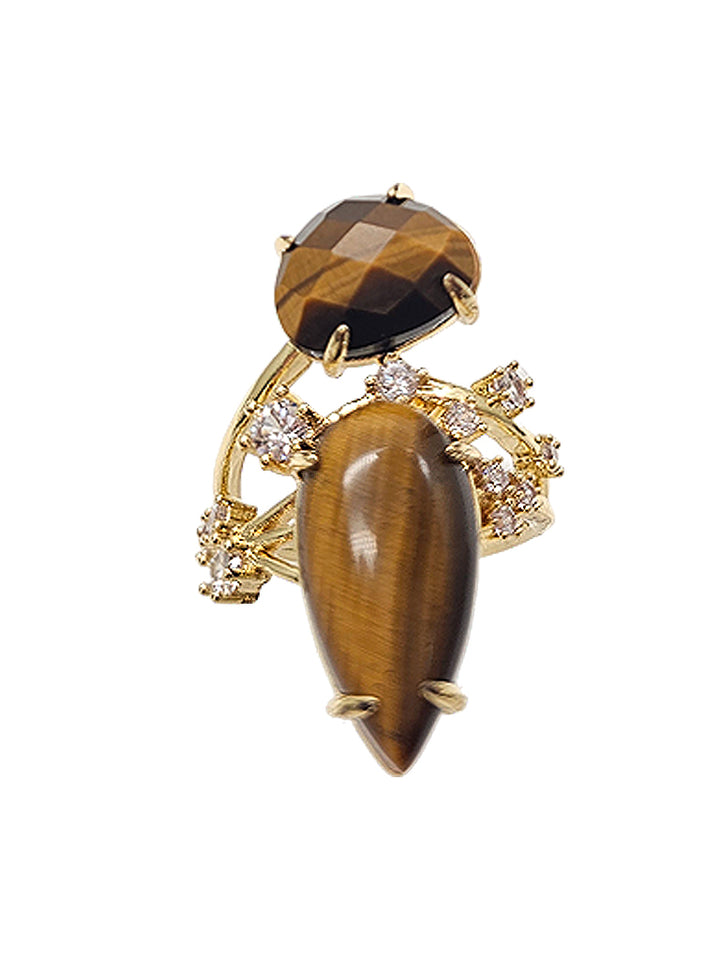 Tiger-eye Stone With Zircon Cocktail Ring SR007