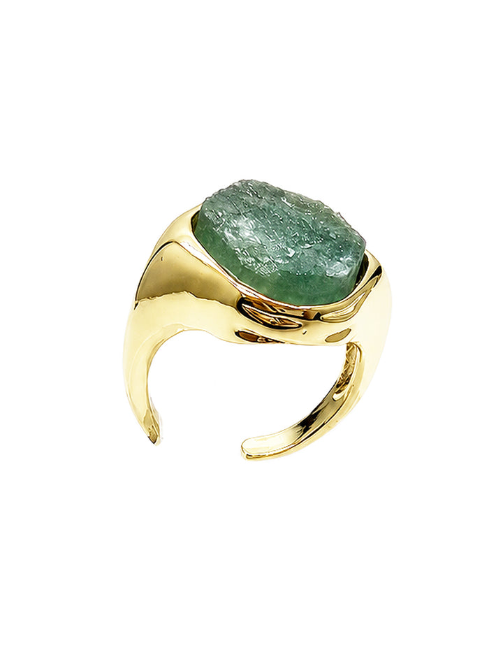 Unpolished Green Aventurine Stone Open Ring SR008