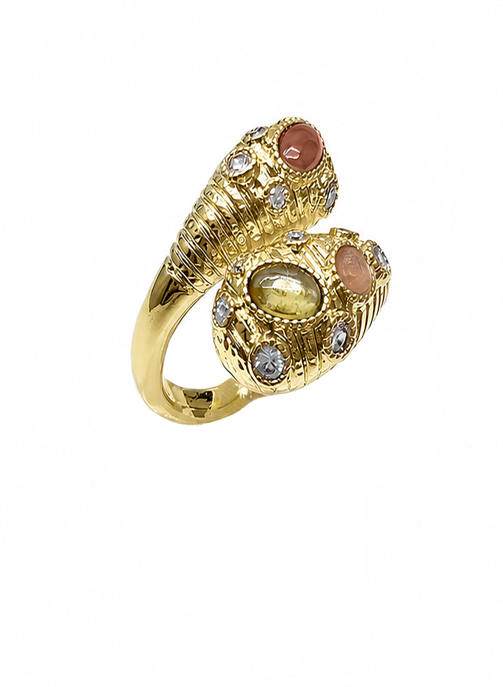 Snake Shape Inspired Gemstone Setting Open Band Ring SR011