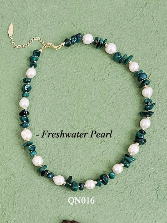 Irregular Green Bamboo Coral with Freshwater Pearls Necklace QN016