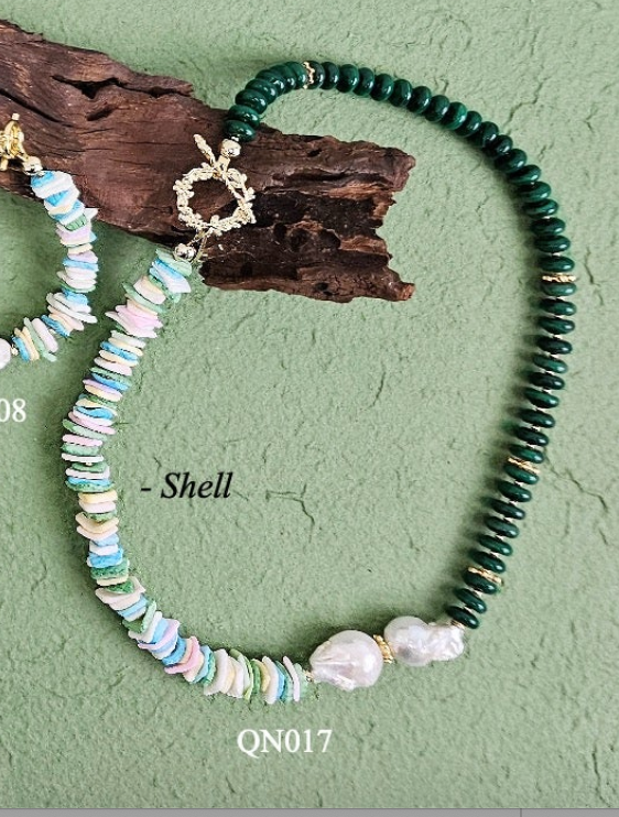 Malachite And Colorful Shell With Baroque Pearl Necklace QN017