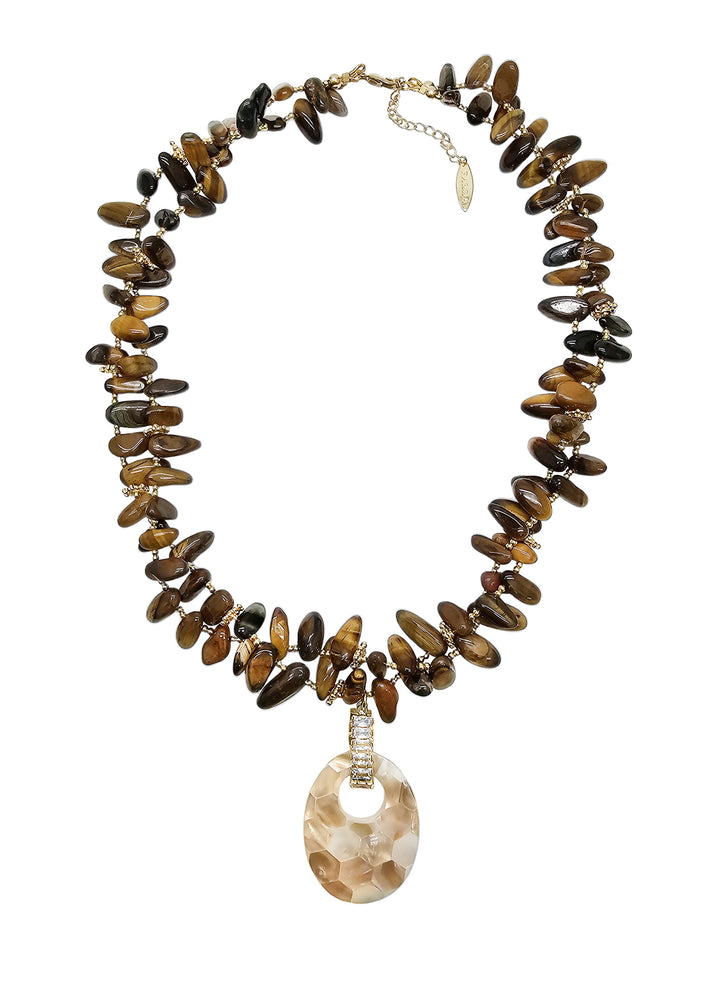 Classical Tigereye With Shell Pendant Necklace QN006