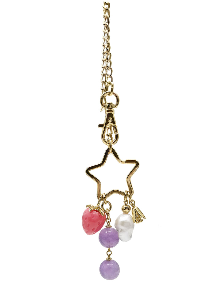 Star With Strawberry Amethyst And Baroque Pearl Dangle Bag Charm BC022