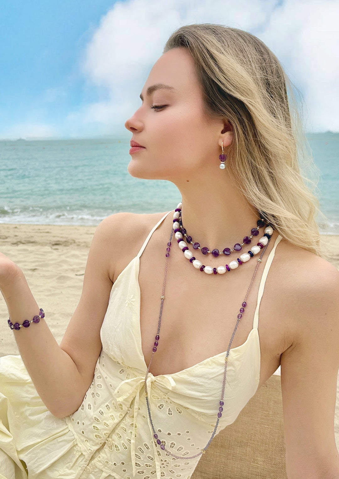 Purple Gemstone Color Matching versatile Long Necklace LN019 - FARRA