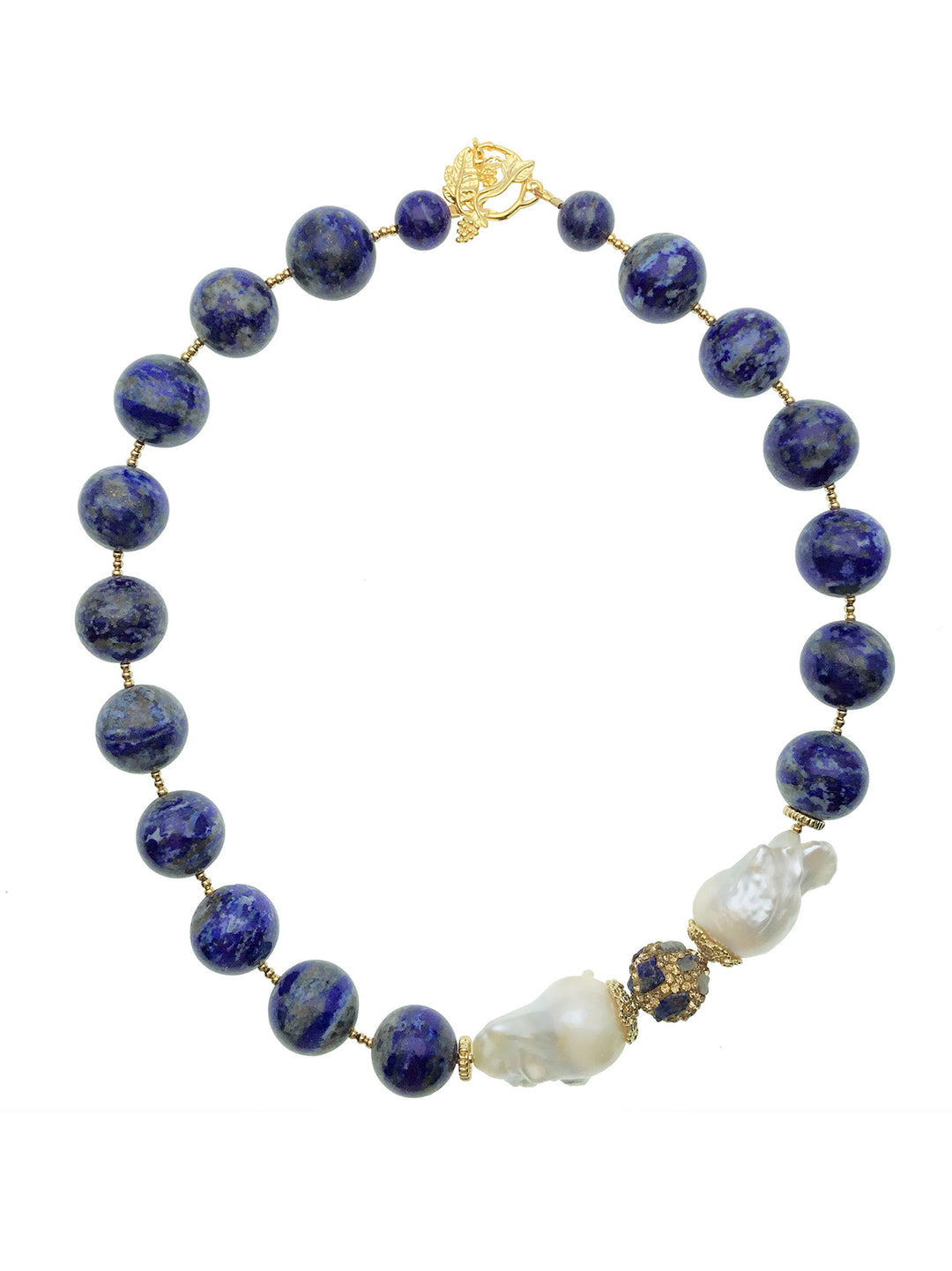Round Lapis with Baroque Pearls Chunky Necklace DN208 - FARRA