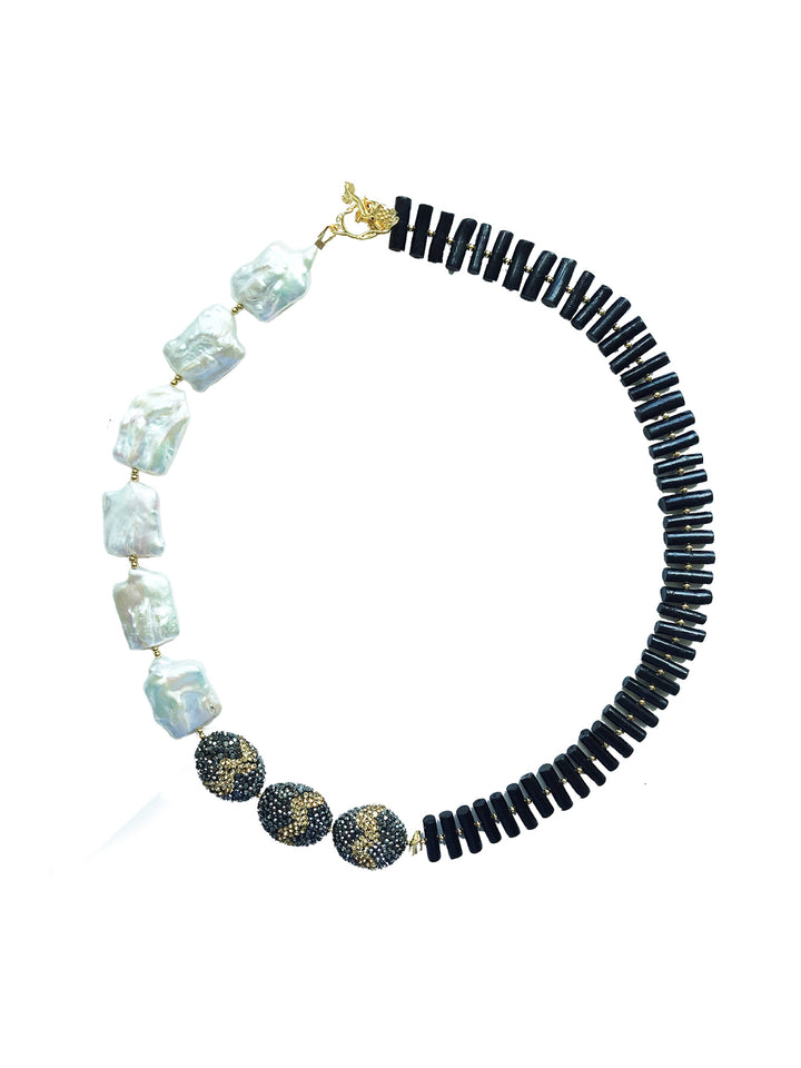 Freshwater Pearls with Black Coral Statement Necklace MN006 - FARRA