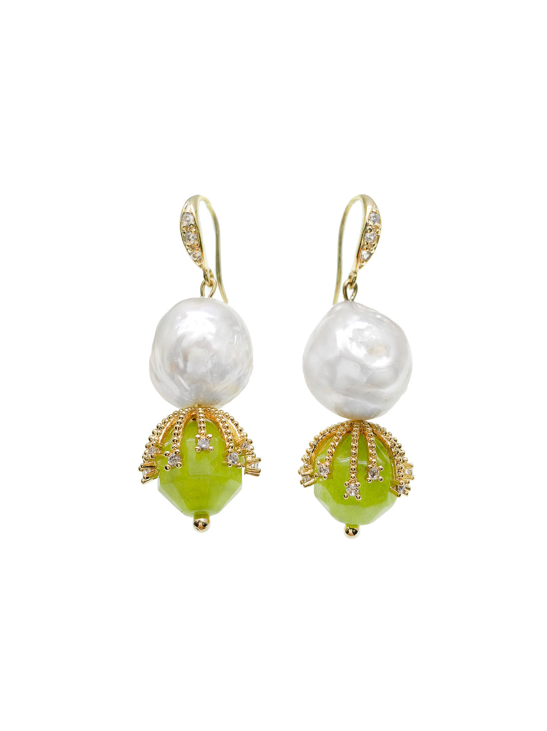 Irregular Freshwater Pearls With Grass Green Jade  Dangle Earrings HE009 - FARRA